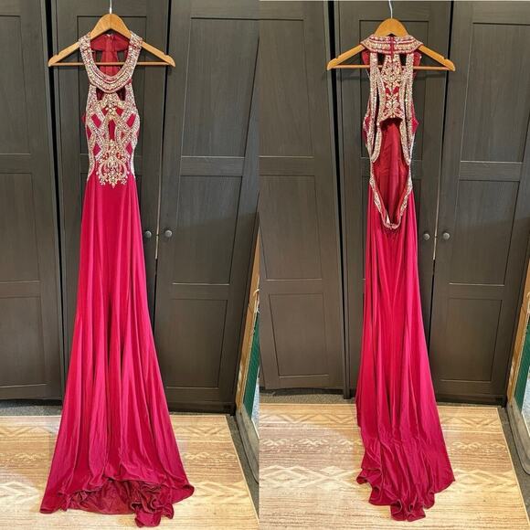 Splash Prom Dress Formal Gown Red Maroon Burgundy Rhinestone Long Women’s Sz 0 - Picture 3 of 7